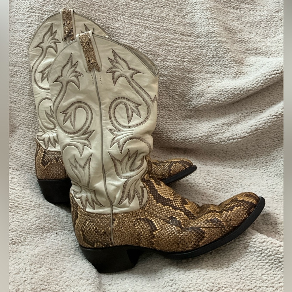 Vintage Larry Mahan Python Snake Leather Cowboy Western Boots, Womens 9.5 - 10 - Picture 5 of 11